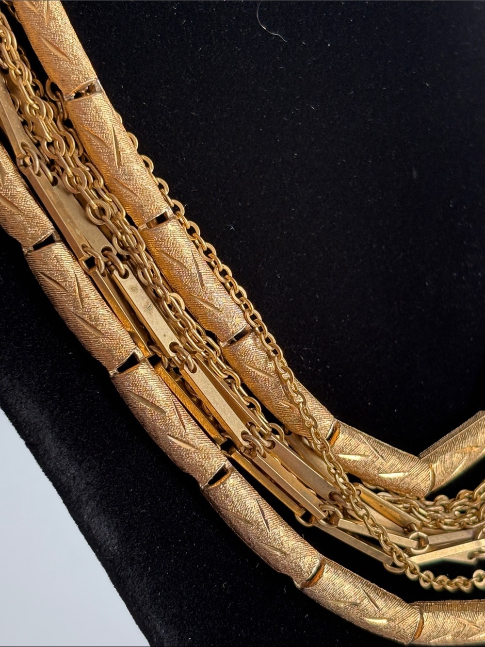 Vintage 1960s Multi Strand Gold Statement Necklace Women Jewelry - Picture 3 of 5